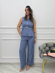 Comala™ Conjunto de Pantalón y Chaleco con Cinturón en la Cintura