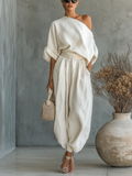 Conjunto Esperanza Off-Shoulder de 2 Piezas, Estilo Casual Chic