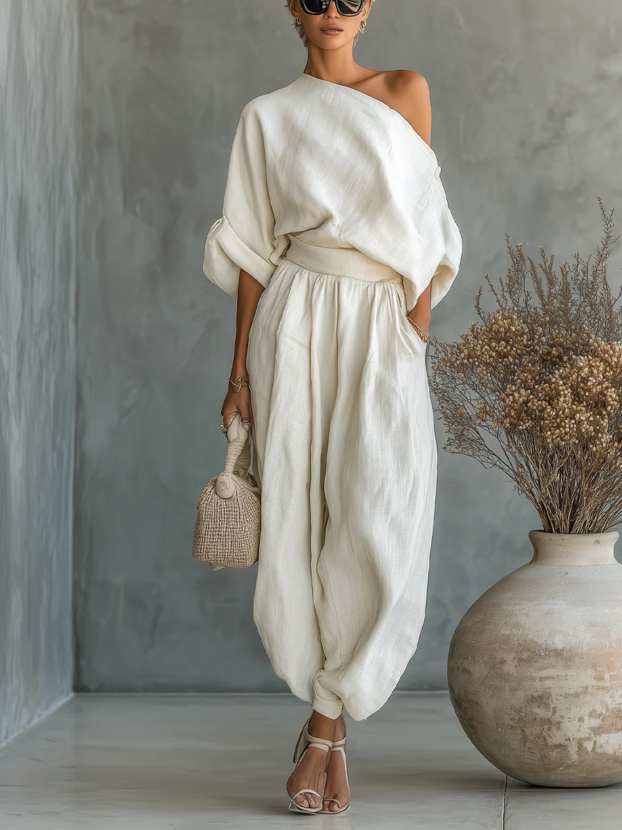 Conjunto Esperanza Off-Shoulder de 2 Piezas, Estilo Casual Chic