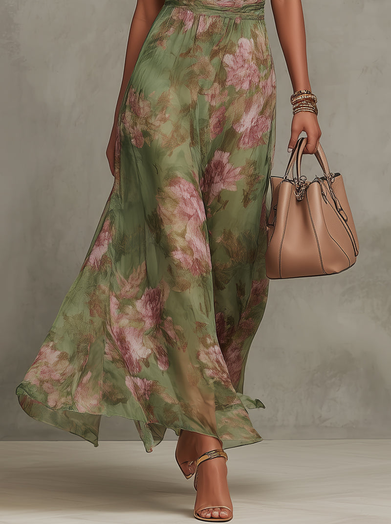 Hortelana | Vestido Largo Floral con Cuello Halter