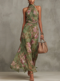 Hortelana | Vestido Largo Floral con Cuello Halter