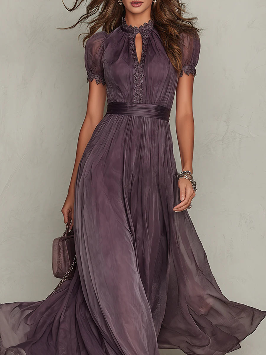 Coatlicue™ Vestido Largo de Chifón con Encaje y Escote de Gota