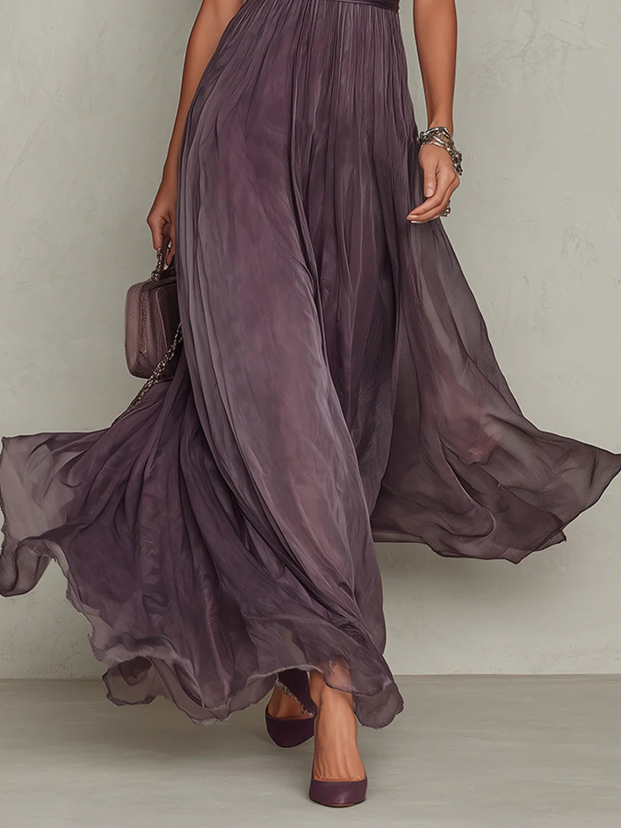 Coatlicue™ Vestido Largo de Chifón con Encaje y Escote de Gota