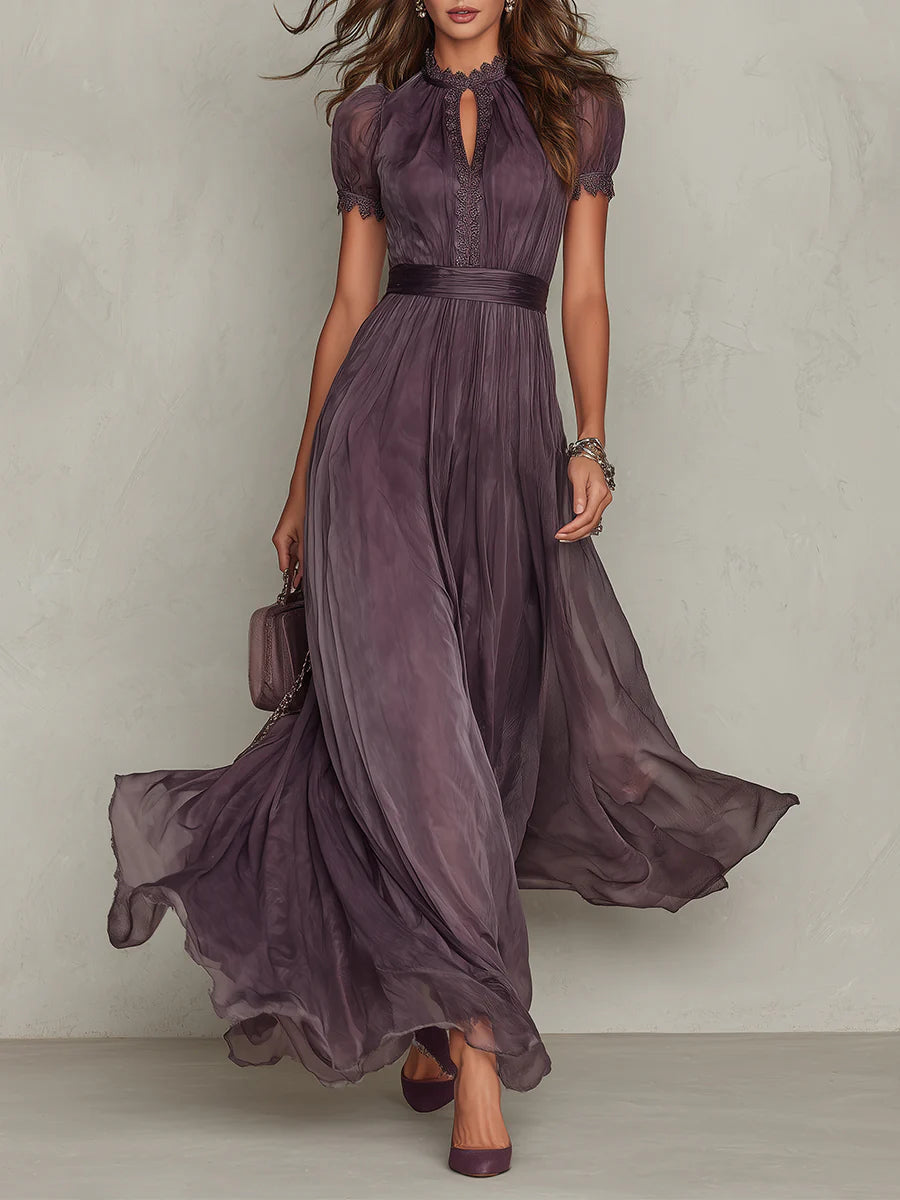 Coatlicue™ Vestido Largo de Chifón con Encaje y Escote de Gota