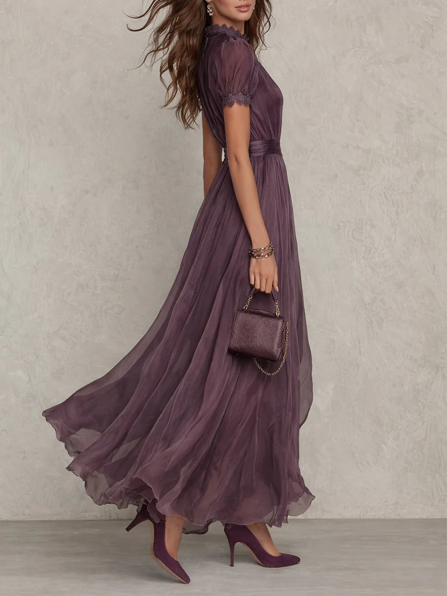 Coatlicue™ Vestido Largo de Chifón con Encaje y Escote de Gota