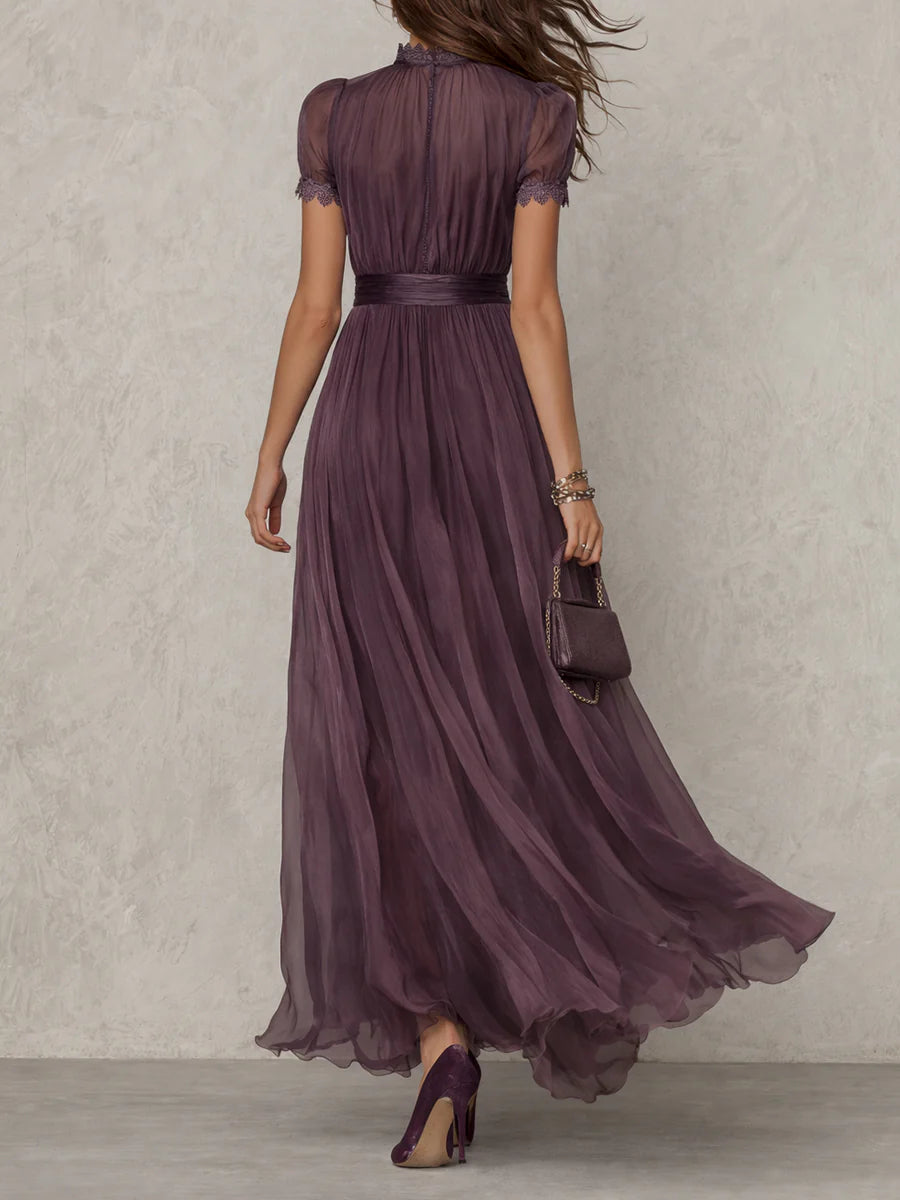 Coatlicue™ Vestido Largo de Chifón con Encaje y Escote de Gota