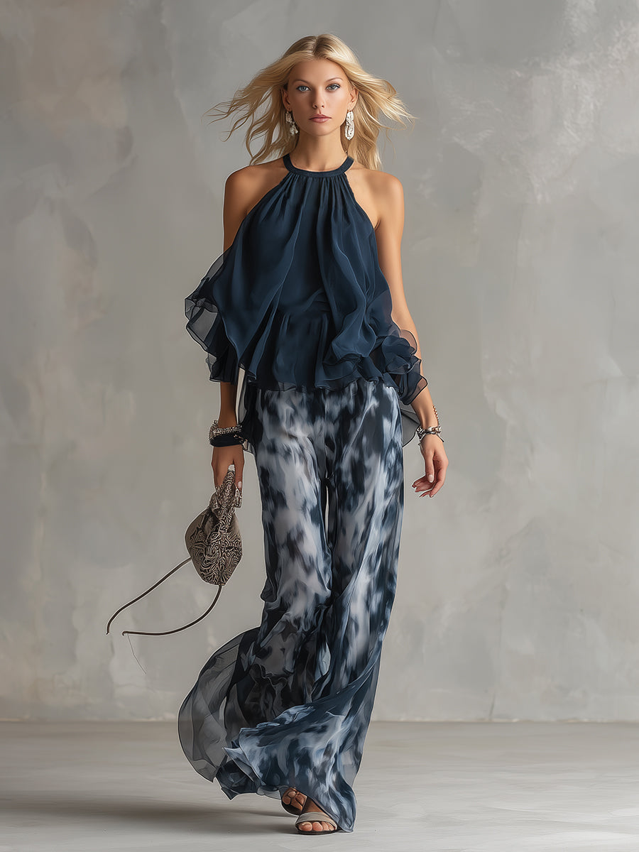Corina™ Conjunto de Chifón con Top de Cuello Alto y Pantalón