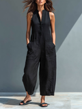 Noelia | Jumpsuit de Lino sin Mangas con Botones al Frente