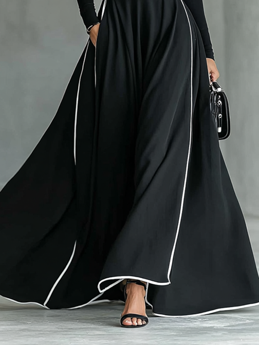 Hermelinda™ Vestido Maxi Negro Entallado con Cuello Alto Elegante