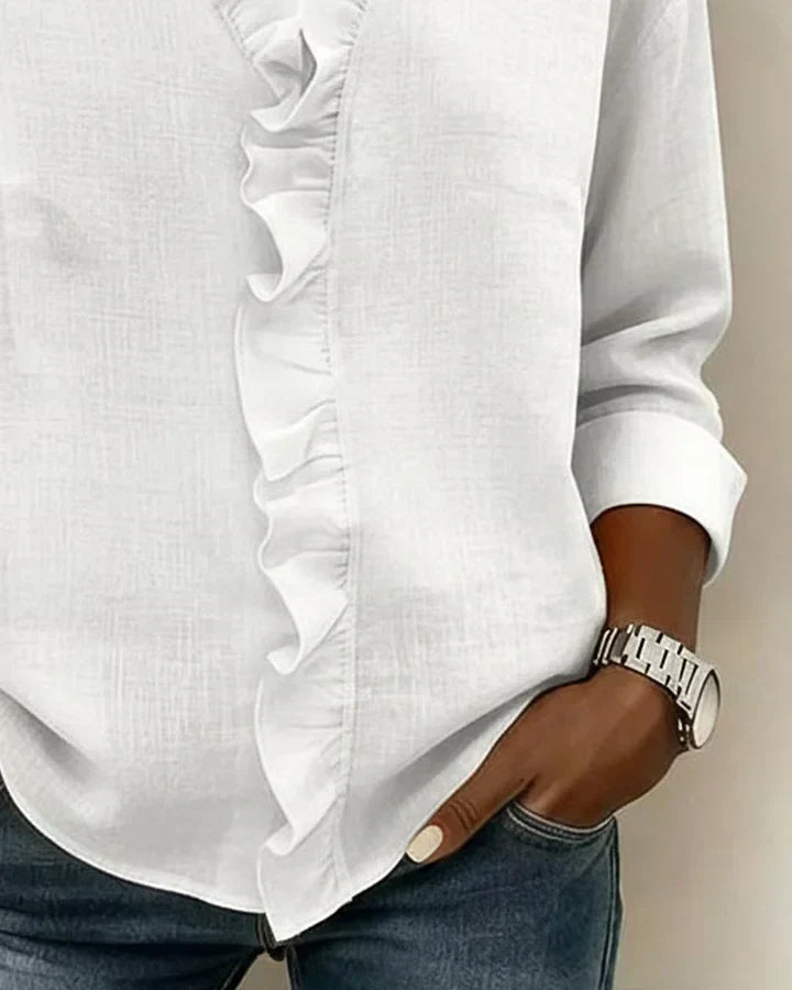 Eulalia™ Blusa Elegante con Cuello en V y Volantes Delicados