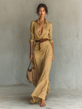 Tonalá™ Vestido Maxi Elegante para Mujer con Cuello y Cinturón Incluido