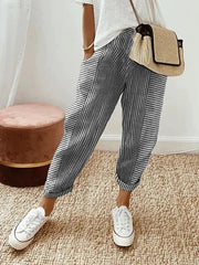 Elisa™ Pantalón de Algodón Rayado para Mujer – Ligero y Cómodo