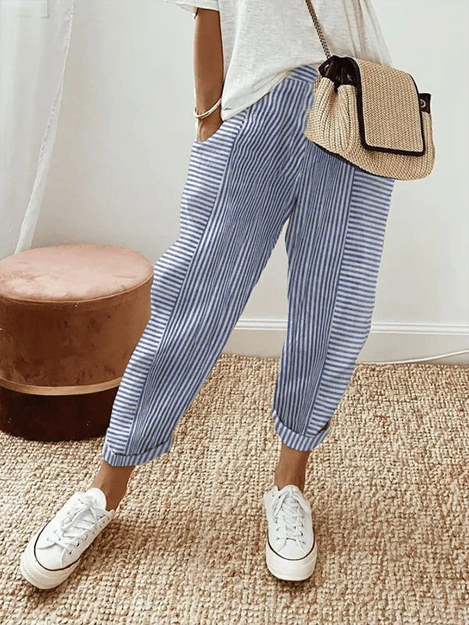 Elisa™ Pantalón de Algodón Rayado para Mujer – Ligero y Cómodo