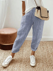 Elisa™ Pantalón de Algodón Rayado para Mujer – Ligero y Cómodo