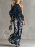 Corina™ Conjunto de Chifón con Top de Cuello Alto y Pantalón