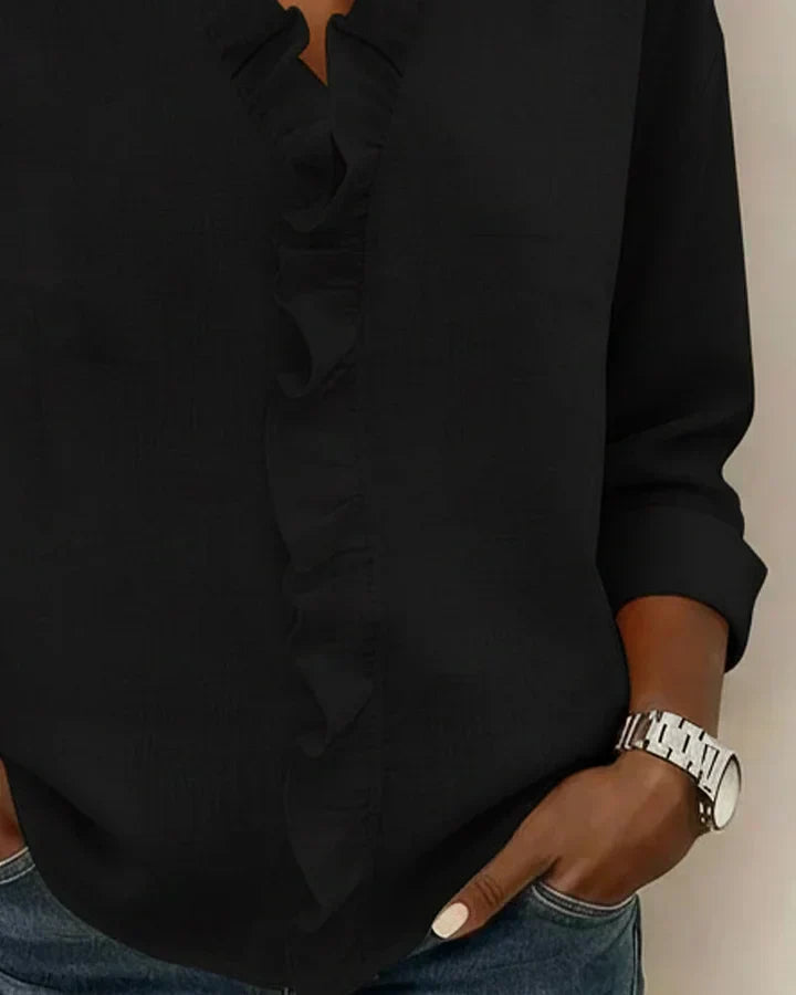 Eulalia™ Blusa Elegante con Cuello en V y Volantes Delicados