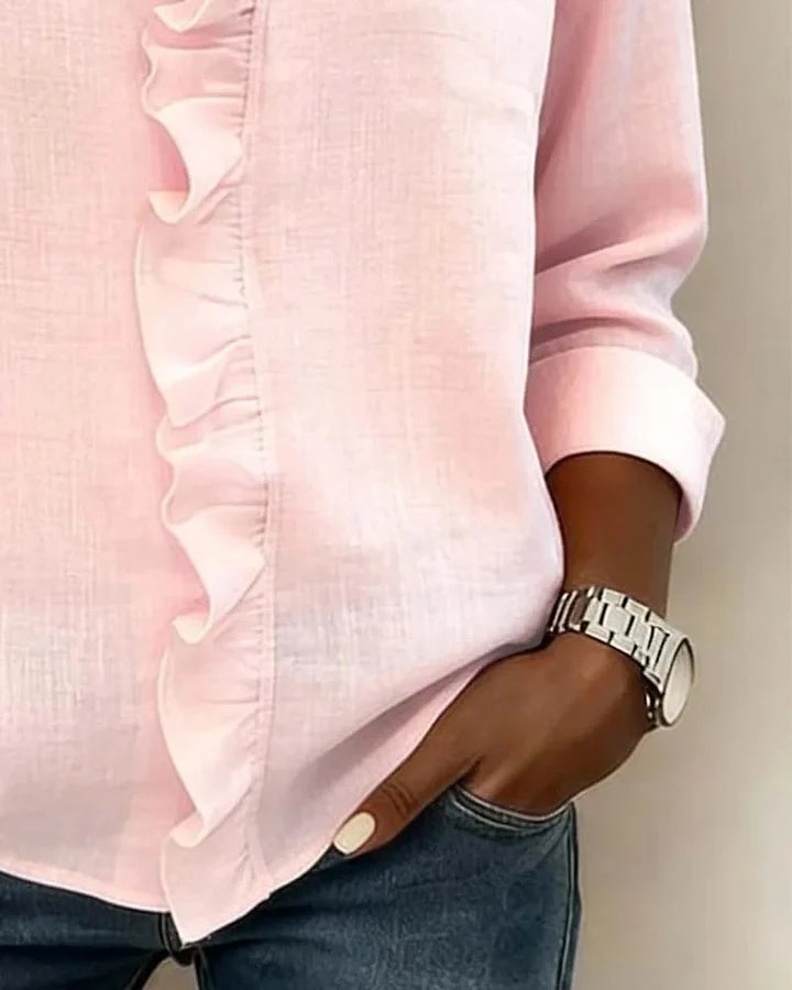 Eulalia™ Blusa Elegante con Cuello en V y Volantes Delicados