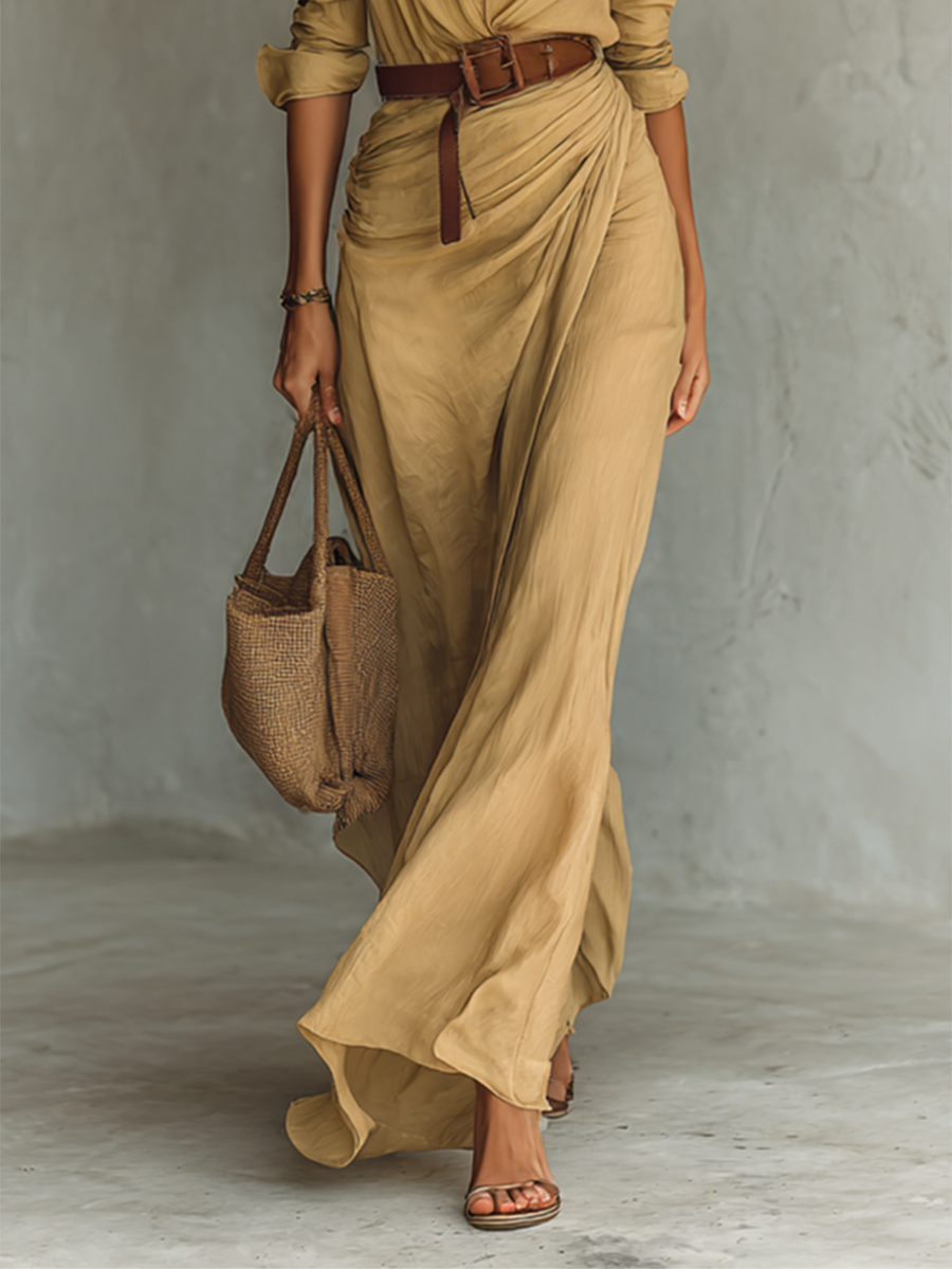 Tonalá™ Vestido Maxi Elegante para Mujer con Cuello y Cinturón Incluido