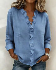 Eulalia™ Blusa Elegante con Cuello en V y Volantes Delicados