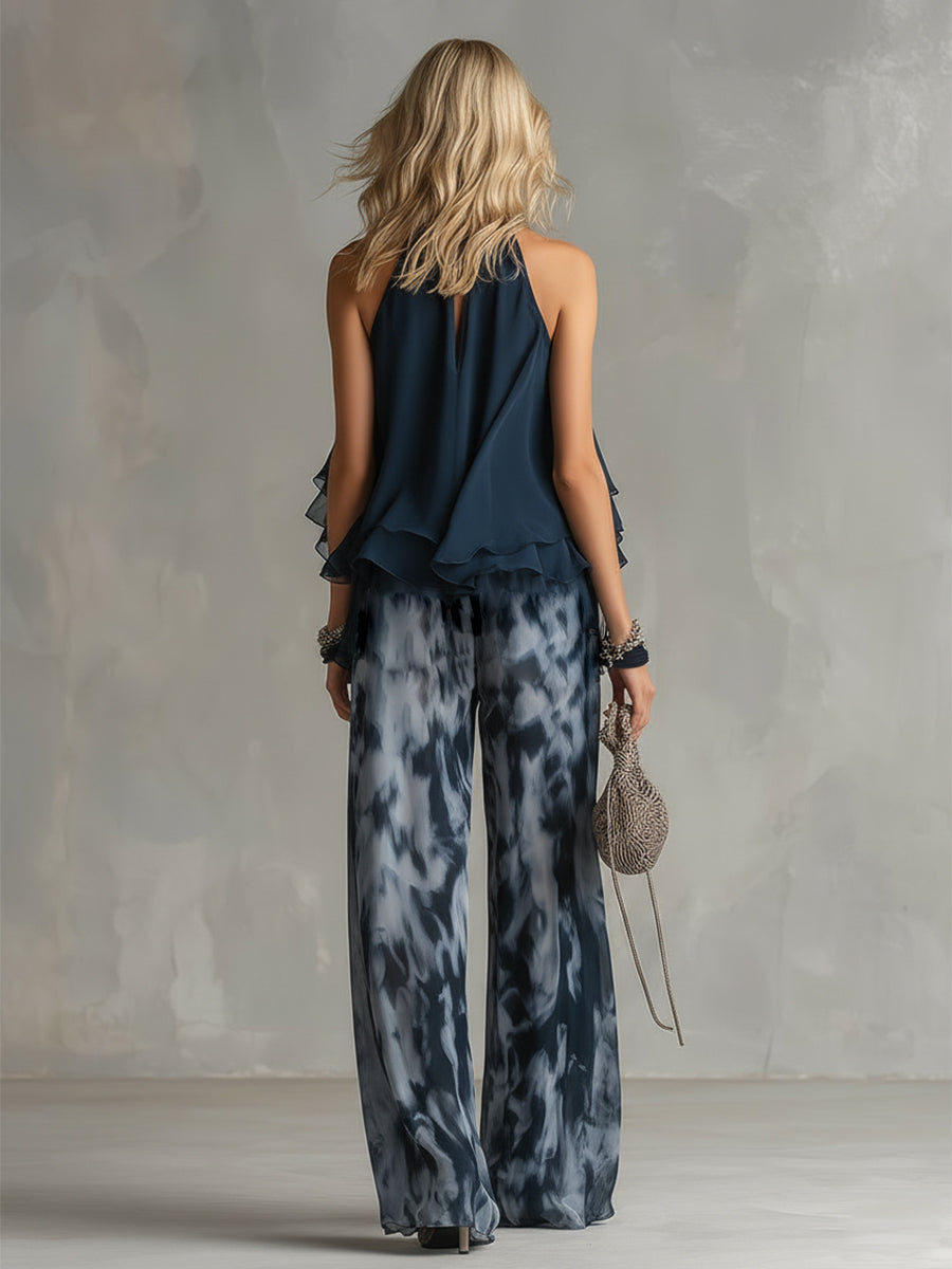 Corina™ Conjunto de Chifón con Top de Cuello Alto y Pantalón