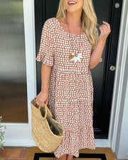 Leticia™ Vestido Midi de Lunares con Cuello Redondo Fluido