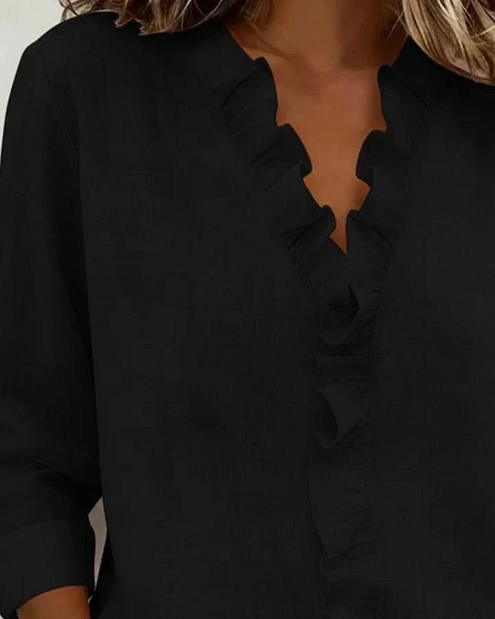 Eulalia™ Blusa Elegante con Cuello en V y Volantes Delicados