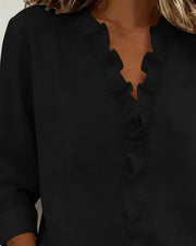 Eulalia™ Blusa Elegante con Cuello en V y Volantes Delicados