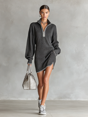 Basilisa™ Vestido Mini de Punto Suave con Cuello Polo y Cierre