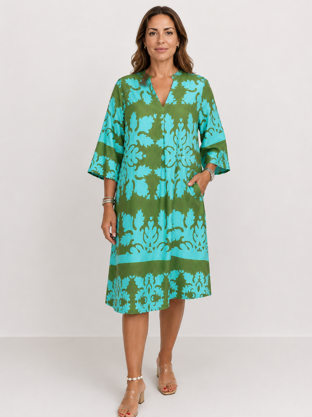 Amalia™ Vestido de Primavera con Estampado y Cuello en V