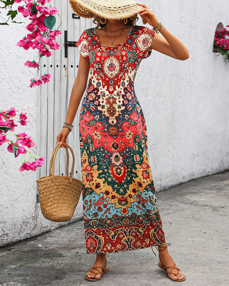 Zacatecas™ Vestido Largo Estampado de Verano con Aberturas