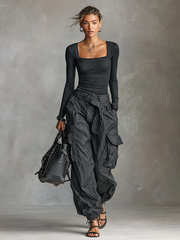 Bernal™ Conjunto para Mujer con Top de Cuello Cuadrado y Pantalón Cargo Urbano
