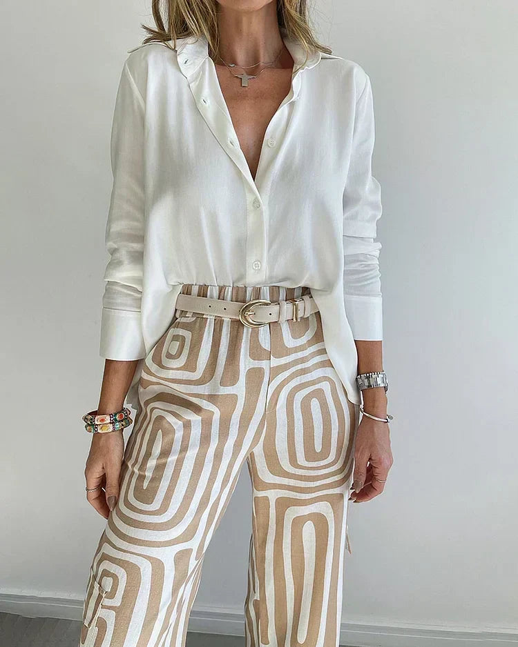 Puebla™ Conjunto Elegante de Pantalón con Blusa y Cinturón