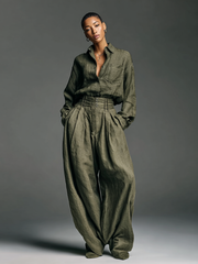 Tzintzuntzan™ Conjunto para Mujer en Algodón y Lino, Camisa y Pantalón Ancho
