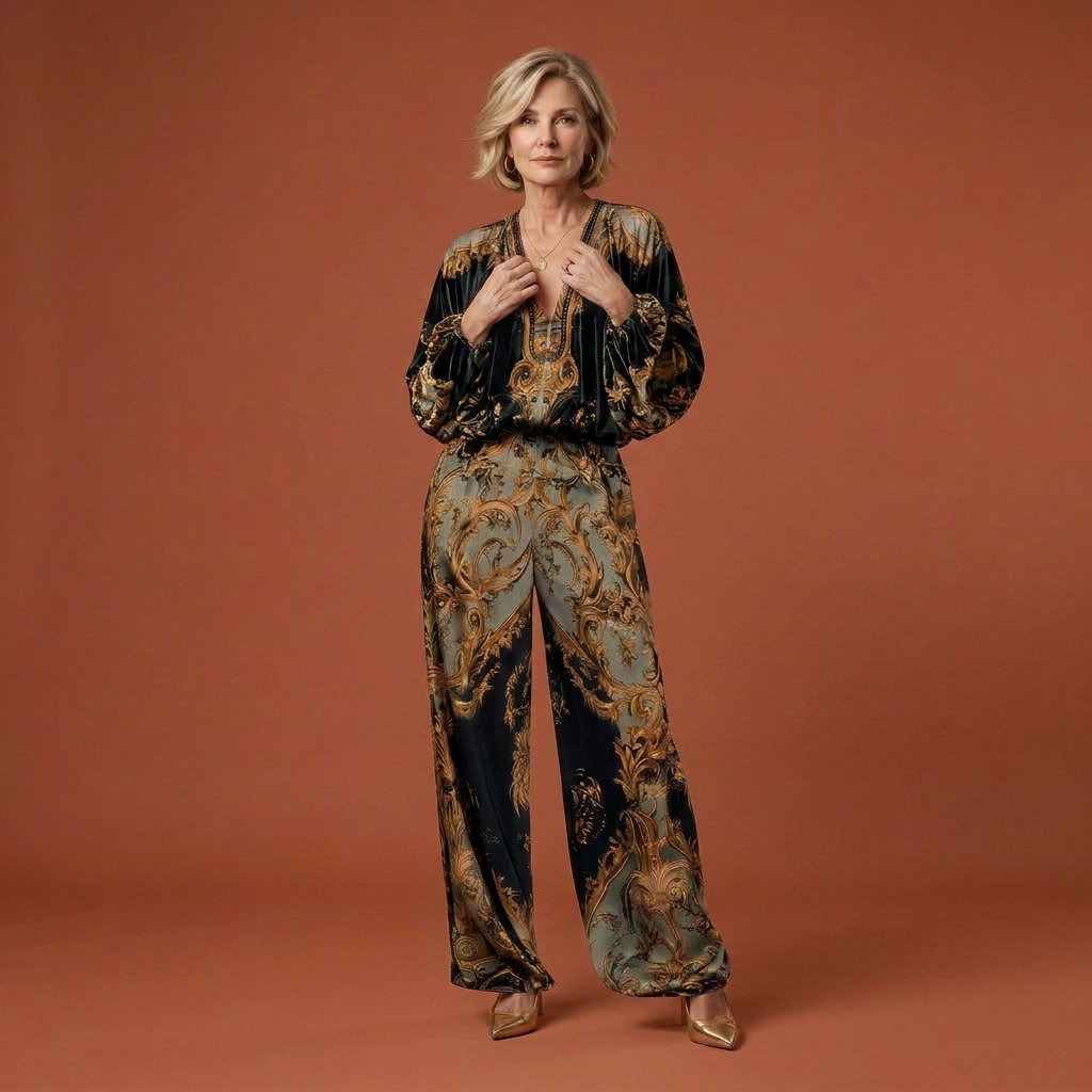 Casilda™ Conjunto de Terciopelo Barroco con Estampado Floral