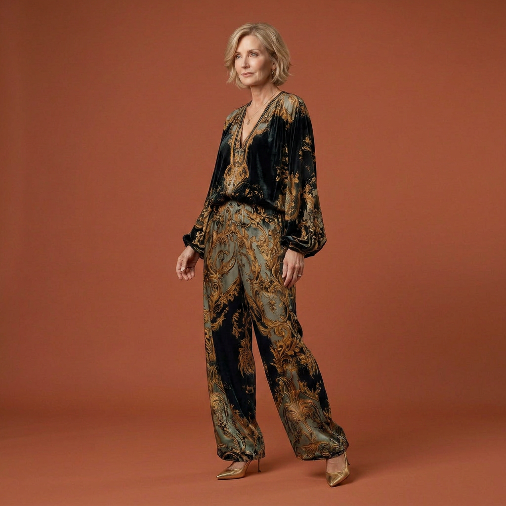Casilda™ Conjunto de Terciopelo Barroco con Estampado Floral