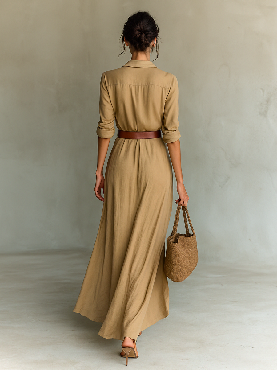 Tonalá™ Vestido Maxi Elegante para Mujer con Cuello y Cinturón Incluido