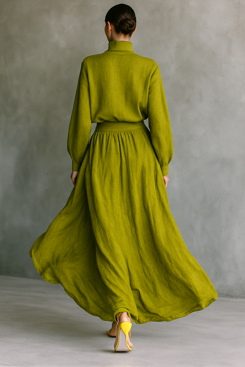 Mitla™ Conjunto Verde para Mujer en Algodón y Lino con Pantalón Ancho