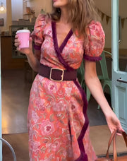 Ensenada™ Vestido Maxi Rosa Elegante con Manga Corta