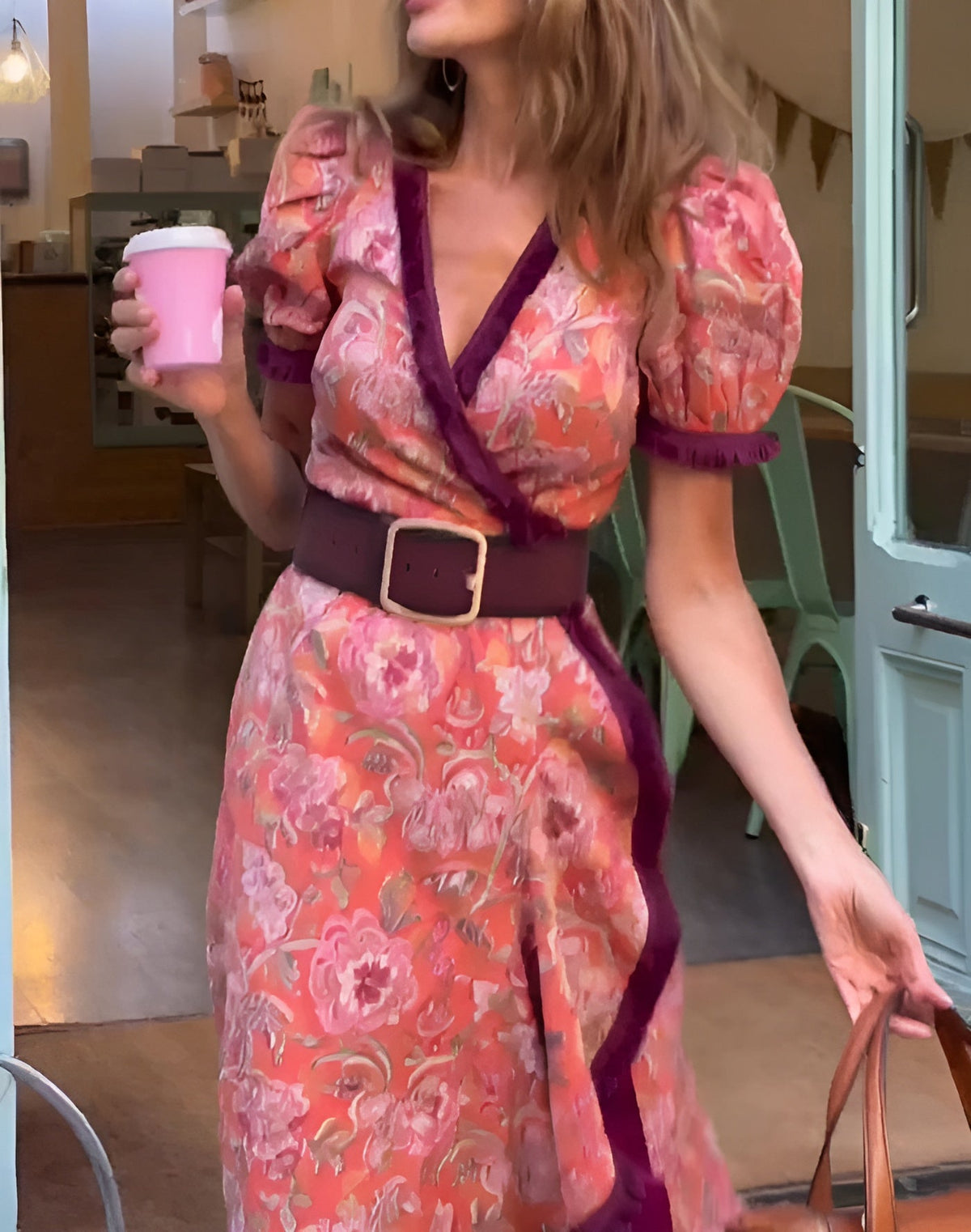 Ensenada™ Vestido Maxi Rosa Elegante con Manga Corta