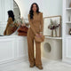 Encarna™ Conjunto de Pantalón de Pierna Ancha y Blusa, Estilo Chocolate