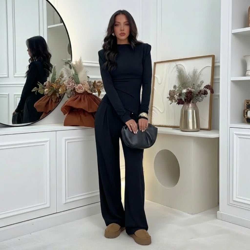 Encarna™ Conjunto de Pantalón de Pierna Ancha y Blusa, Estilo Chocolate