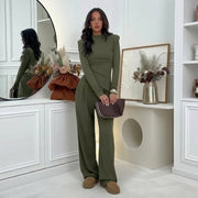 Encarna™ Conjunto de Pantalón de Pierna Ancha y Blusa, Estilo Chocolate