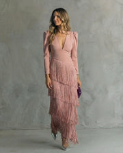 Remedios™ Vestido Midi Elegante con Mangas de Flecos