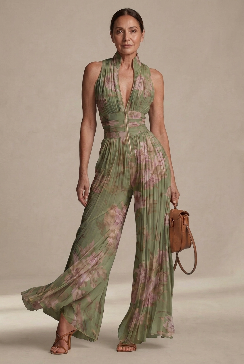 Jacinta | Jumpsuit de Gasa Floral Plisado