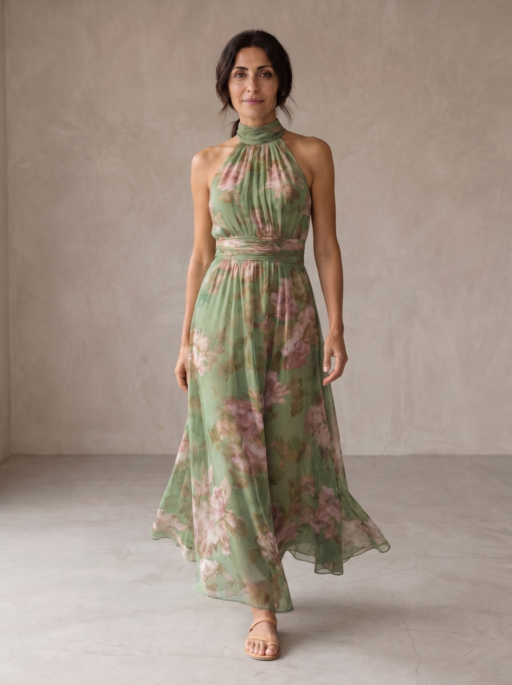 Hortelana | Vestido Largo Floral con Cuello Halter