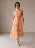 Ladislaa | Vestido con Cuello Halter y Estampado Acuarela