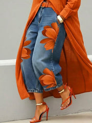 Vianca™ Conjunto de Vestido Camisero Rojo y Jeans Anchos Florales