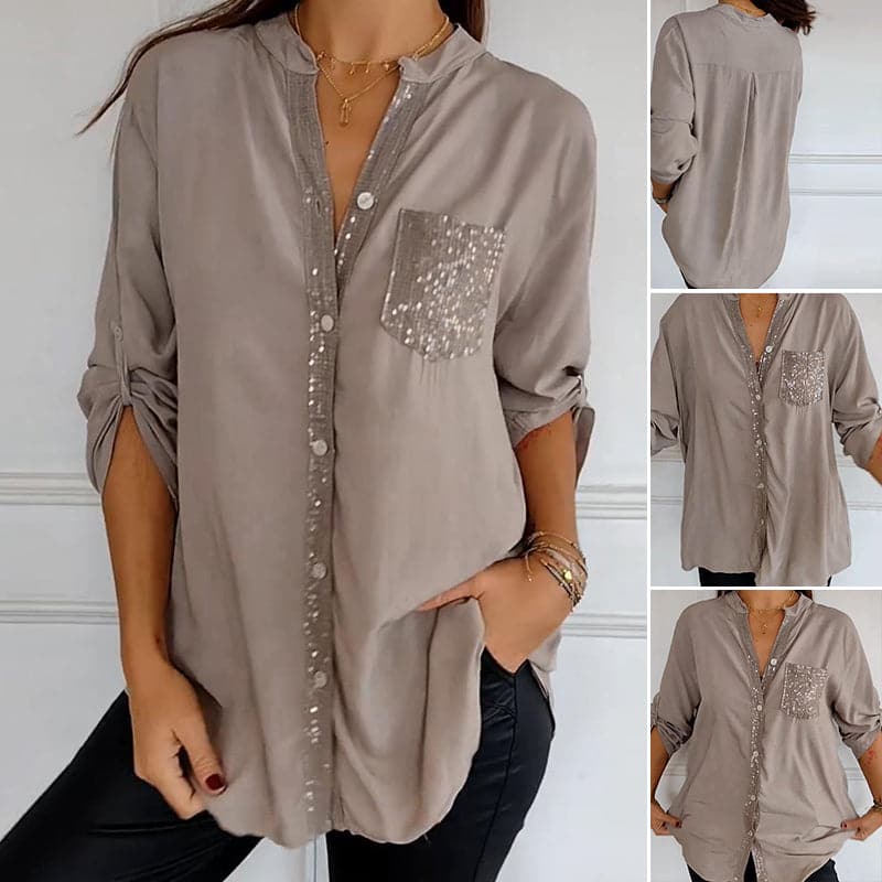 Karla™ Blusa Negra con Detalles Brillantes, Corte Fluido