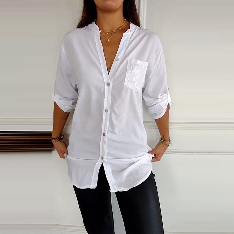 Karla™ Blusa Negra con Detalles Brillantes, Corte Fluido