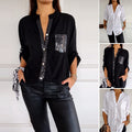 Karla™ Blusa Negra con Detalles Brillantes, Corte Fluido